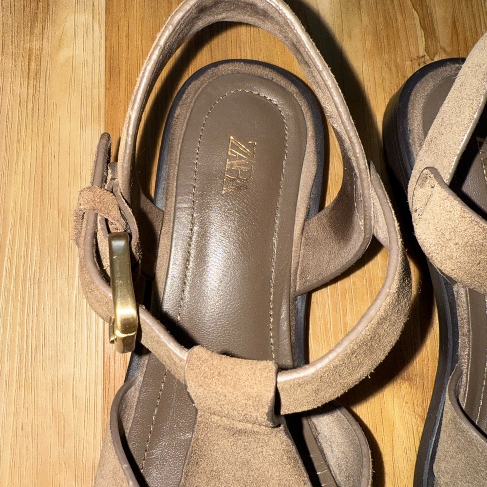 Taupe Gray Suede Women's Sandals - Picture 6 of 9